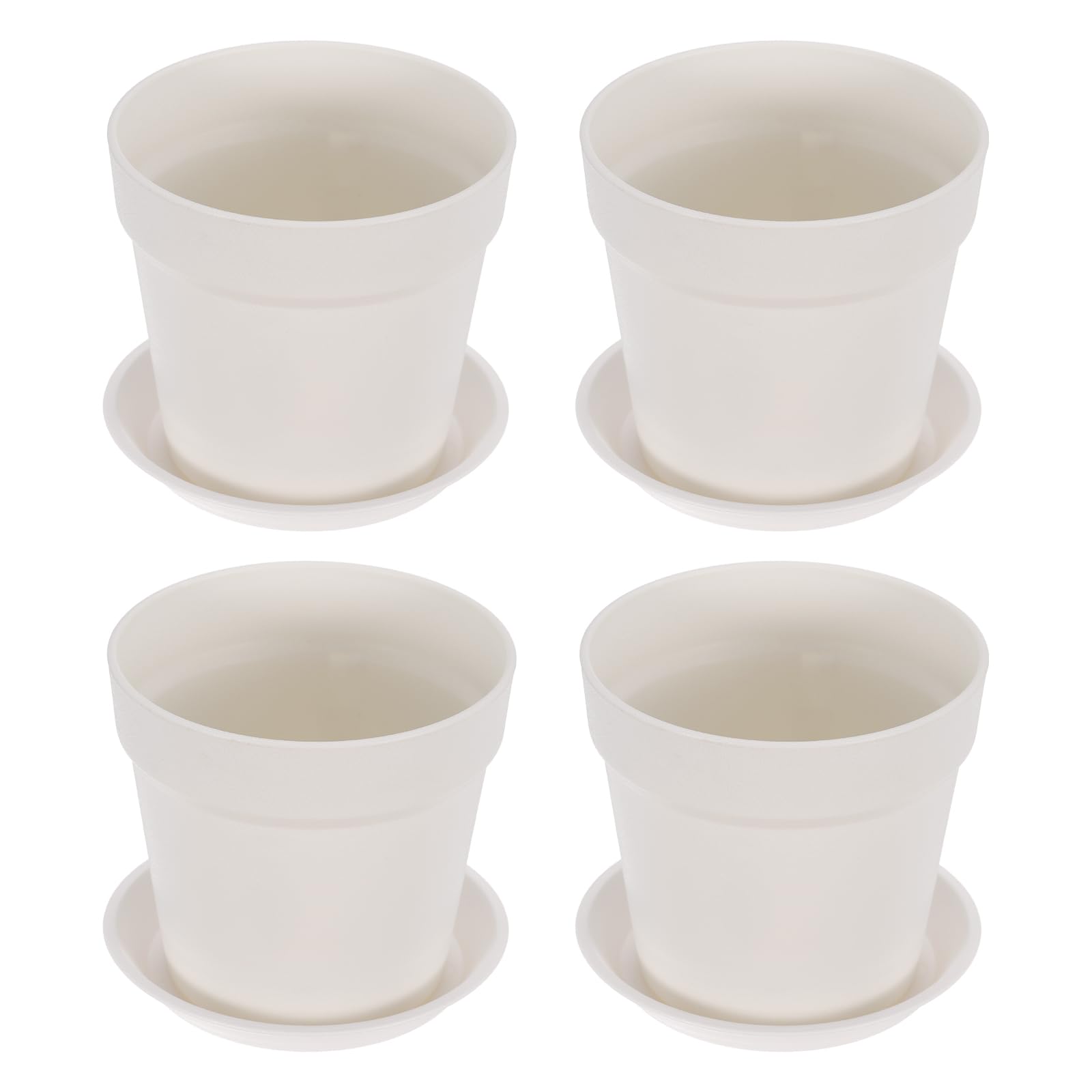 PATIKIL 5.9 Inch/15cm Plastic Plant Pots, 4 Pack Flower Pot Planters with Drainage Holes and Tray for Home Decor Indoor Plants White