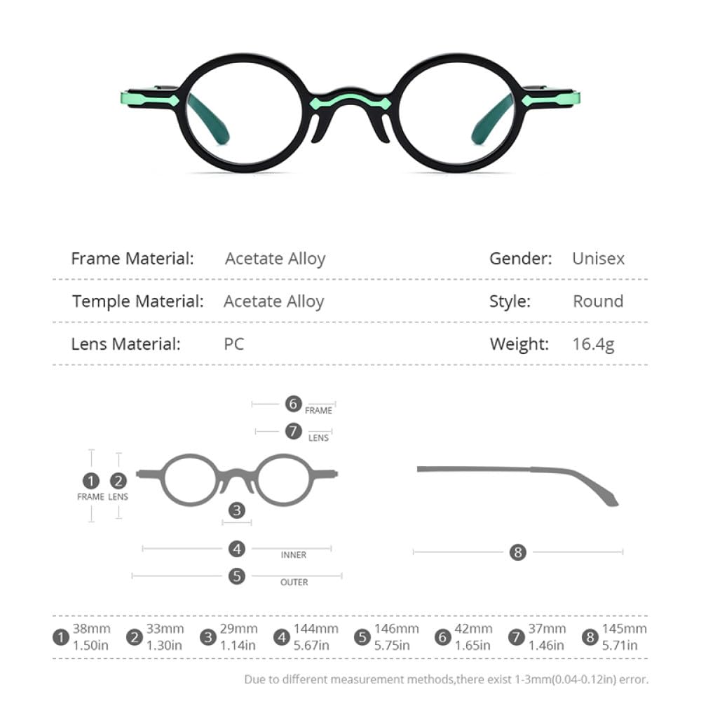 MUTYNE Montura de gafas de acetato para hombre, anteojos redondos pequeños Retro Vintage, gafas para mujer