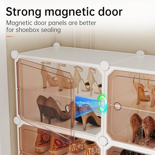 Image of Zemic Plastic Shoe Rack for Home | ๐-๐๐จ๐จ๐ซ ๐๐-๐๐ก๐๐ฅ๐ Shoe Organizer with Doors ๐๐๐ ๐ง๐๐ญ๐ฌ for Heels, Boots, Slippers Chappal Sandal Shoe Stand | DIY Multiuse ๐๐ก๐ข๐ญ๐ Storage Rack