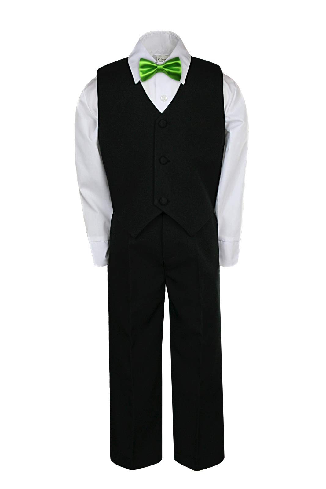 MILLTEX 4pc Toddler Boy Wedding Formal Party Black Suit Vest Set Satin Bow tie Sm-7 (XL (18-24 Months Old), Lime)