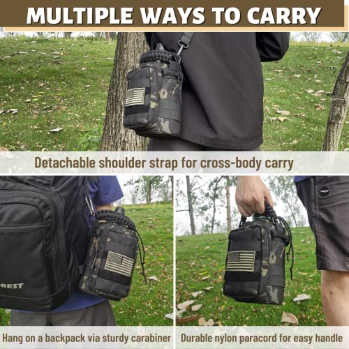 Image of Half Gallon Water Bottle with Sleeve - 64 Oz Insulated Water Jug with Strap Stainless Steel Big Gym Water Bottles for Men Sports Workout Hiking Camo Black