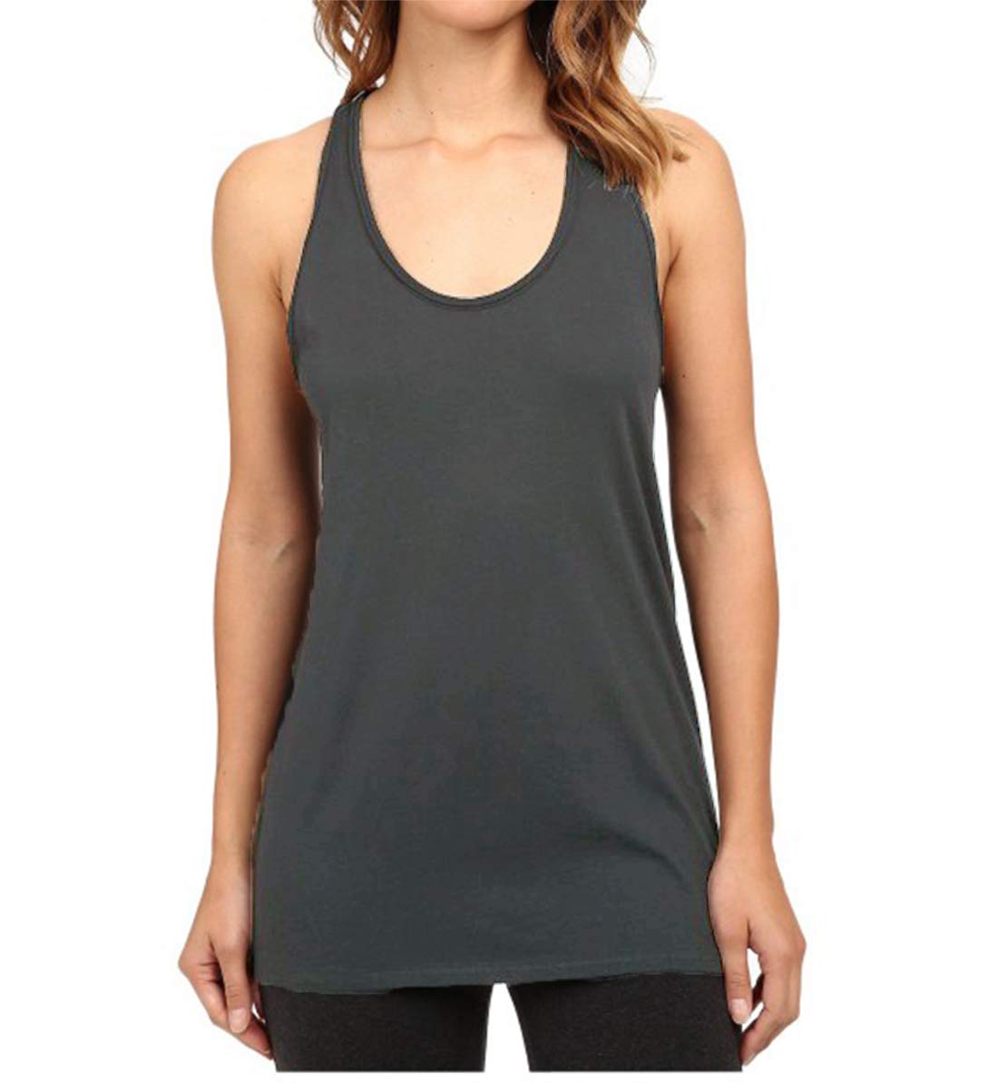 Zaif & Hari Women's Charcoal Plain Long Bodycon Racer Back Muscle Vest Sleeveless Maxi Gym Top Size 8-26 (, Xl (Uk 16-18))