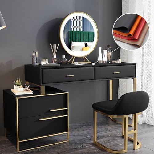 Tocador con espejo y luces, mesa de tocador de cuero de lujo para damas, diseño ecológico, decoración elegante y funcional para el hogar