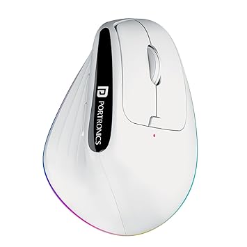 Portronics Toad Ergo 3 Ergonomic Wireless Mouse with RGB, 2400 DPI, Dual Mode BT & 2.4GHz Connectivity, Rechargeable Battery, 6 Buttons, Adjustable DPI, Silent Clicks (White) - image, photos