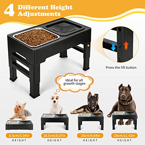 PETTOM Erhöhter Hundenapf (2 x 1.6L), 4 Höhenverstellbar Napfständer mit Hundenapf Edelstahl und Auslaufsicher Trinknapf, Faltbarer und Rutschfester Fressnapf Hund Erhöht für großen kleinen Hunde