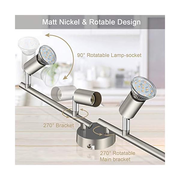 Defurhome LED Ceiling Light Rotatable 4-Bulb LED Spotlight Ceiling Light Spotlight Modern Ceiling Spotlight for Kitchen, Living Room, Bedroom, Includes 4 x 3.5 W GU10 LED Bulbs (380 LM, Warm White) - Image 4