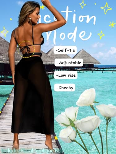 Kaei&Shi Floral Swimsuit with Matching Skirt,Sexy High Cut Triange Bikini Cover Up Set,3 Piece Swimsuits for Women3