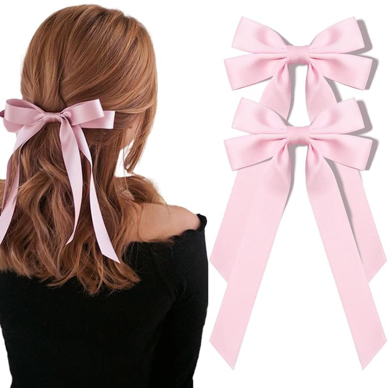 CHIROGRAPHY 2 PCS Silky Satin Hair Bows Pink Hair Ribbon Clips for women Ponytail Holder Hair Accessories Alligator Clips Hair Bow for Women Girls Toddlers Teens Kids|PINK (B0CSPQJ2CR) Amazon Price History, Amazon Price Tracker