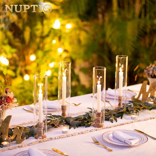 Nuptio B0CCHGJDWL Hurricane Glass Candle Holder: 10 Pcs Vintage Wood Candlestick Holders 14 Inch Bulk Wooden Candle Sticks Holder thumb #2