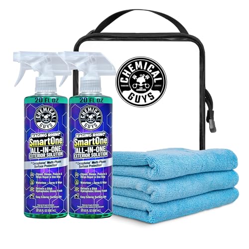 Image of Chemical Guys Raging Rhino SmartOne 2 Pack With Storage Bag All In One Exterior Spray Microfiber Towels Giftable Waterless Wash And Quick Detail Set