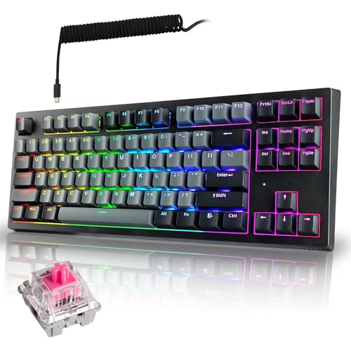 Image of TECWARE Phantom+ Elite 87 Key RGB Mechanical Gaming Keyboard | 3 Mode Wireless Bluetooth 5.0 2.4GHz & USB C Wired | Hot Swappable 5 Pin | Double Shot PBT Keycaps | Wraith Pink Switch - Black