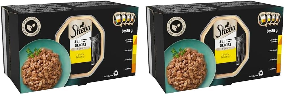 Sheba Select Slices Cat Trays Poultry Collection in Gravy (4 x 8 x 85 g) (Pack of 2)
