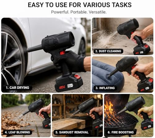 Image of 48V Cordless Spotlight, Max Power Link System, Handheld Rechargeable Torch, Black with Red Trigger