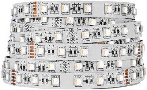 BTF-LIGHTING 5050 RGBW RGB+Warm White(2700K-3000K) 4 Colors in 1 LED 5m 16.4ft 60LEDs/m Multi-Colored LED Tape Lights IP30 Non-Waterproof White PCB DC24V for Bedroom Kitchen Home Decoration