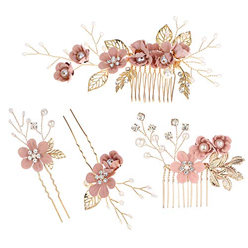 Lot De 5 Peignes Et Pinces à Cheveux Mariage - Strass Et Perles, Blanc