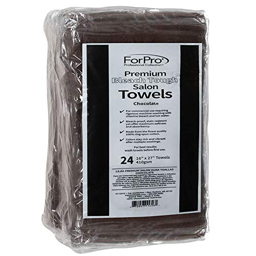 ForPro Premium Bleach Tough Salon Towels, Chocolate, 100% Cotton, Bleach-Proof, Stain Resistant, 16 W x 27 L, 24-Count