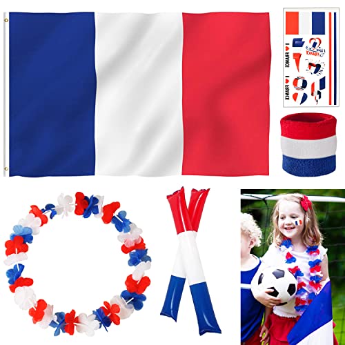 iZoeL Supporter France Accessoire France - Drapeau Francais Bang-Bang Chaines Bracelets Tatouage France - Coupe du Monde 2022 Qatar Intérieur Extérieur Decoration Ballon de Foot