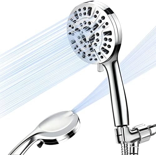 ZDP High Pressure Handheld Shower Head，10 Mode High Flow Hand Held Showerhead Set，5.04IN Showerhead 59IN Stainless Steel Hose Adjustable Brass Ball Bracket Built-in Power Wash To Clean Tub Tiles Pets