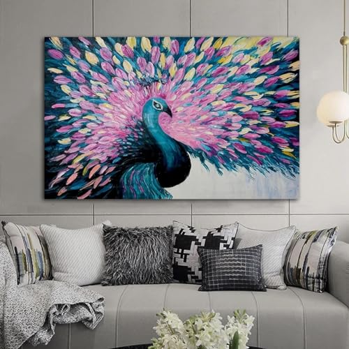 Images d'art mural de paon et peinture imprimée sur toile 70x100 cm sans cadre KEBIA