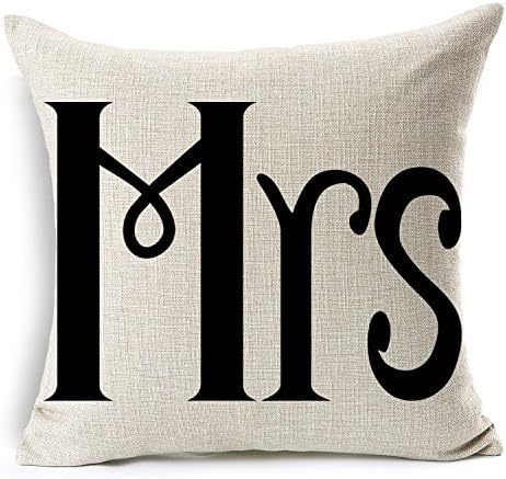 JGArtStore English letters cushion cover Mr Mrs decorative pillow case linen cotton cushion for sofa couch chair 18x18 Inch