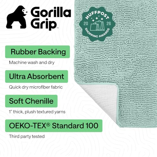 Image of GORILLA GRIP Bath Rug Mat, Thick Soft Absorbent Chenille, Quick Dry Microfiber Mats, Rubber Backing Washable Shower Floor Rugs, US Designed Bathroom Bathmat Home Decor Accessories, 24x17, Seablue