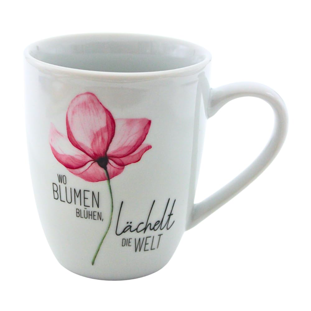 Dekohelden24 Porcelain Coffee Mug, Flowers Bloom, Smiles The World, Size H x D: 10 x 8 cm, Capacity 250 ml, Dishwasher Safe, Orchid, Kaffeetasse