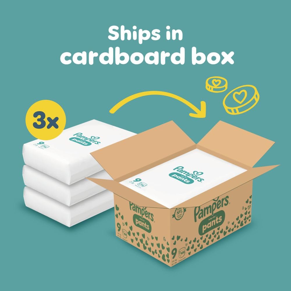 Pampers Baby-Dry Lot de 108 couches Taille 9 19 kg et plus, ajustement à 360° pour éviter les espaces et les fuites