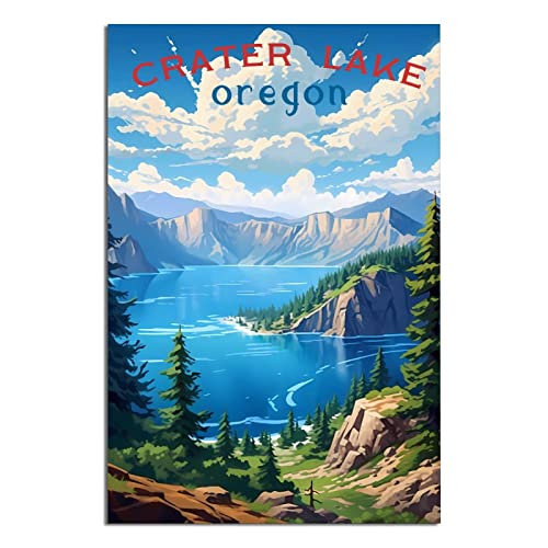 Crater Lake Oregon Vintage Travel Posters 08x12inch(20x30cm) Modern Home Decor Art, Office Bedroom Living Room Canvas Wall Art