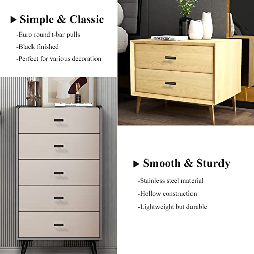 Image of Probrico 15 Pack| Flat Black Single Hole Cabinet Knobs 2 inch Drawer Handle Pulls Kitchen Cupboard T Bar Knobs Stainless Steel Furniture Hardware