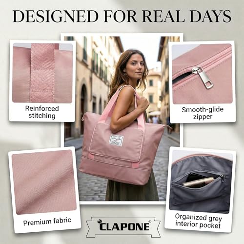 Image of CLAPONE 41 Litre Expandable Nylon Travel Bags for Women /Duffle Bags for Women Luggage /Foldable Vanity Travelling Handbags /Waterproof Hand Bag for Ladies Personal Items (Duffle Bag Pink)