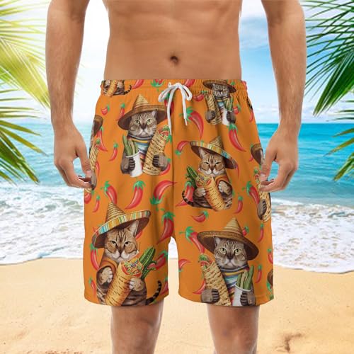 Funny Mens Swim Trunks - Taco Swimming Trunks for Men - Cinco De Mayo Drawstring Beach Shorts, Mens Swim Shorts S172