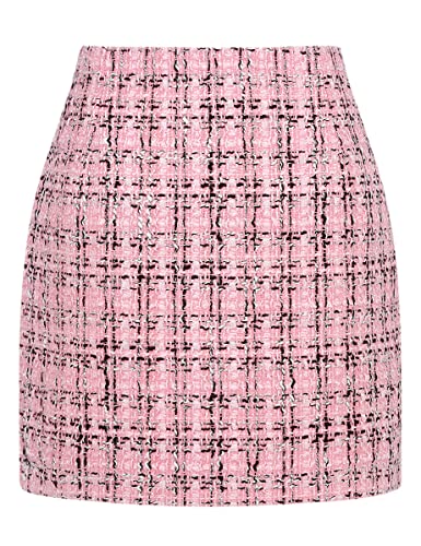 Image of IDEALSANXUN Womens High Waist Plaid Skirt Bodycon Pencil Wool Mini Skirts