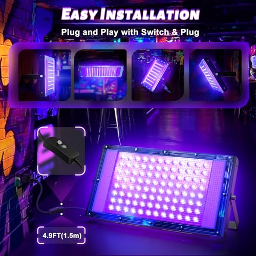 Image of 100W LED Black Light, Powerful UV Spotlight, IP66, 395nm UV Lamp for Christmas, Halloween Glow Party (1 Pack)