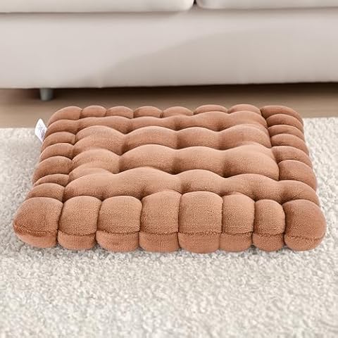 Noa Store Biscuit Cushion - Biscuit-Shaped Floor Cushions - Yoga Biscuit Pillow for Sitting on Floor - Foam Floor Lounger - Tufted Comfy Chair Pad - Foor Pillow - Brown Cover
