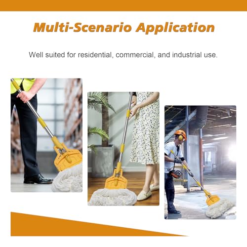 Image of Mop Handle, 61 inch Wet Mops Heavy Duty Loop-end String Mop Head Surface Floor Cleaner with Stainless Steel Hard Pole Commercial