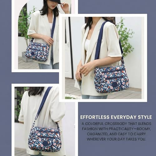 Image of TS WITH TECHSUN Women's Crossbody Sling Bag For Everyday Use, Nylon Shoulder Bag with Zipper Pockets, Adjustable Strap, Water Resistant Handbag for Travel, Shopping