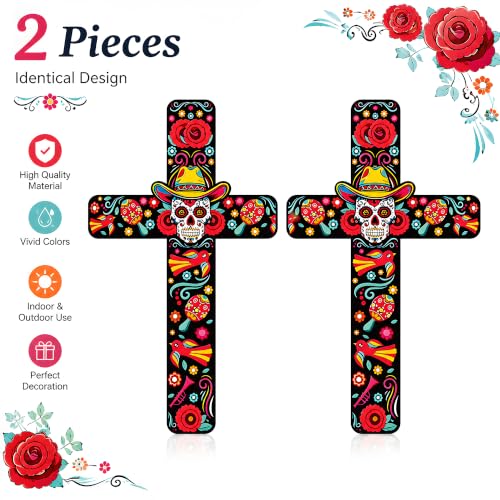 Image of Day of The Dead Decorations - 2PCS Dia de los Muertos Cross Wall Decor