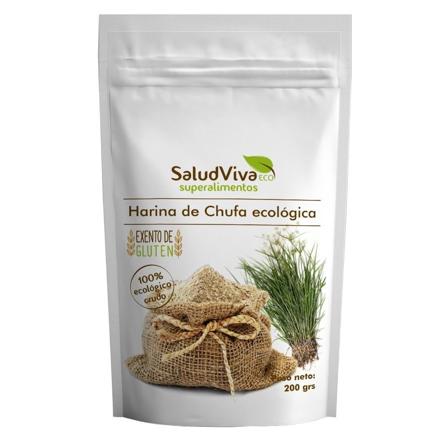 Harina de Chufa Eco Salud Viva 200 g – Harina ecológica sin gluten, sabor dulce y tostado, ideal para repostería y horneados, para batidos y cremas, alternativa a harinas