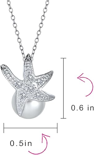 Miniatura 5 de Náutica novia CZ playa destino boda perla blanca simulada 0.315 in conjunto de joyería collar estrella de mar colgante Lariat pendientes para damas