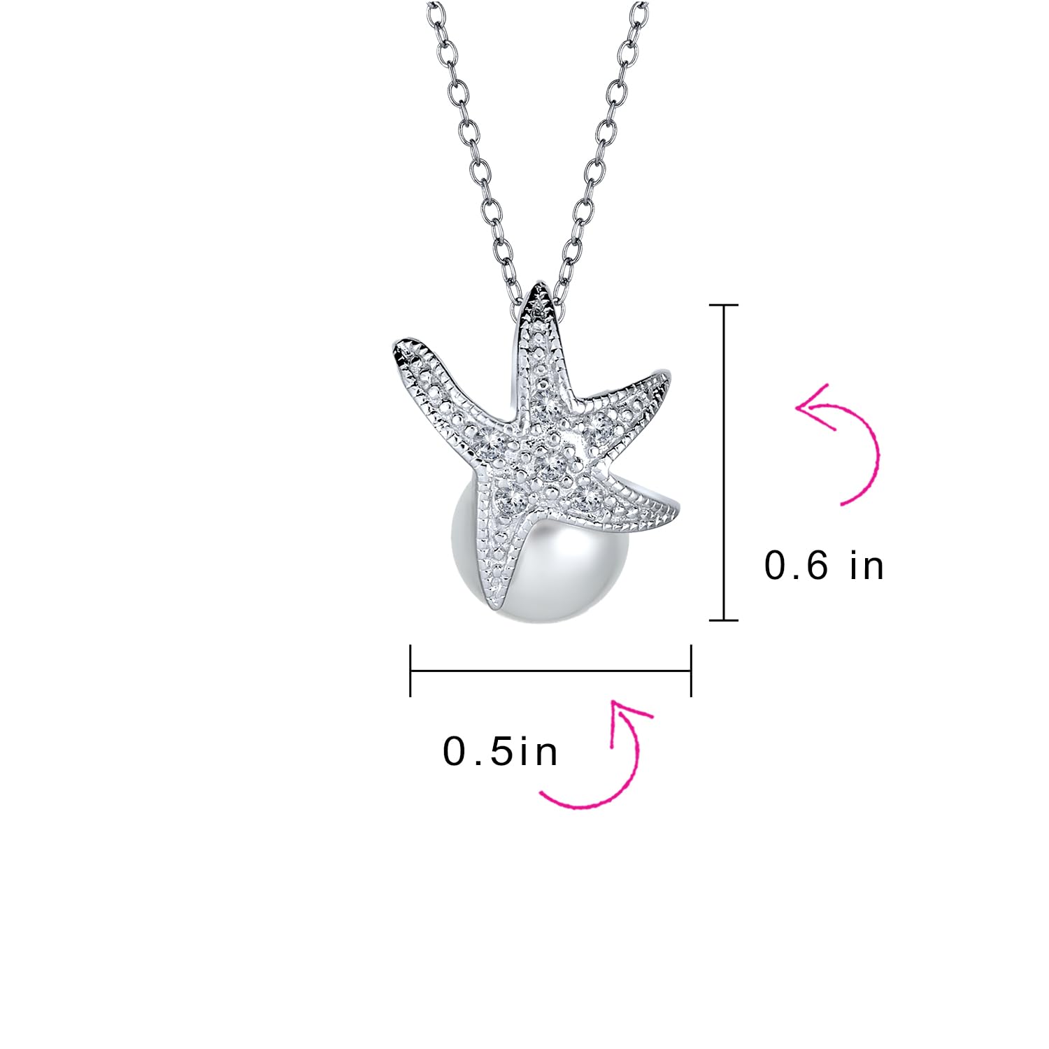 Sposa Nautico CZ Per Matrimonio In Spiaggia, Set Di Gioielli Con Perle Bianche Simulate Da 8MM, Collana A Forma Di Stella Marina Con Pendente E Orecchini A Perno In Argento Sterling .925 Per Donne