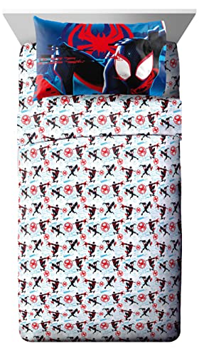 Image of Marvel Spiderman Twin Comforter Set 5 Piece Kids Bedding for Boys, Multi | Bed in a Bag, Comforter Sheets Sham Pillowcase, Official Brand, Soft Microfiber, Machine Washable, Easy Care, Boys Gift