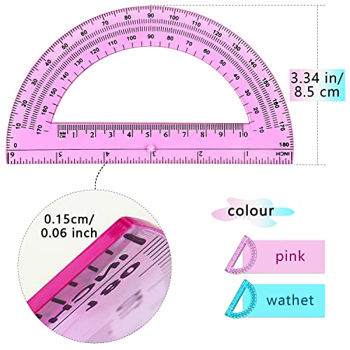 2 Pack Plastic Protractor 6 Inches Math Protractors 180 Degrees For School Office Supplies, Blue/Pink #TOP1