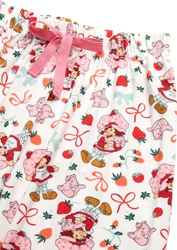 Image of COCO BRANDS Strawberry Shortcake Womens Pajama Sets - 2 Piece Soft Stretch Button Down Sleep Shirt and Pajama Pants