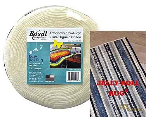 Jelly Roll Rug Kit Bundle, Including Square Edge Pattern and One Roll of Bosal Katahdin 50 Yard Batting On-A-Roll
