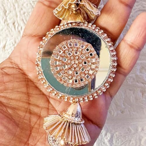 Image of Adikala Craft Store Handmade Ethnic Silk Latkan Tassel Set of 2 for Saree Pallu, Blouse, Suits, Dupatta, Lehenga Decor | Wedding Festival Occasion (Rose Gold Mirror)