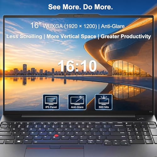 Image of Lenovo ThinkPad AI Laptop, 16 inch FHD IPS Display, Intel Core i5-1335U(>i7-1255U), 12GB RAM, 1TB(512GB SSD + 500GB Ext), Backlit KB, Fingerprint Reader, Ethernet, Win 11 Pro, MS 365 for the Web