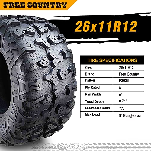 Free Country Set 2 Premium ATV/UTV Tires 26x11R12 8PR Radial w/Side Scuff Guard
