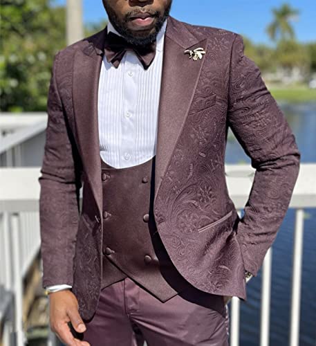 Men's Three Pieces Suit Jacquard One Button Jacket with Double Breasted Vest Pants Wedding2