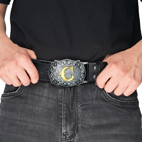 Image of Mens Western Cowboy Cowgirl Faux Leather Belt Longhorn Bull Pattern Letter Big Buckle Embossed Floral Belts