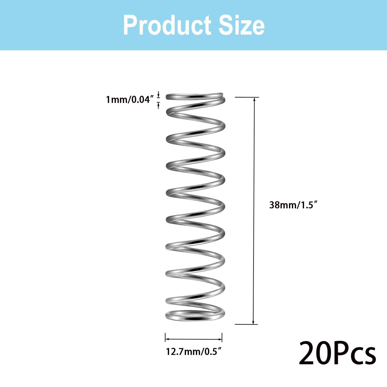 20Pcs SP9706 Mechanical Compression Spring, Stainless Steel Extension Spring 0.041 GA x 1/2 in. x 1-1/2 in. Sliver Tone (1X12.7X38mm) — Amazon image 2